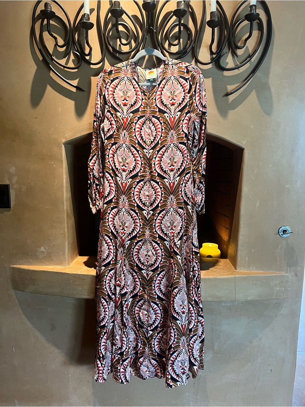 FARM Rio Pink, Brown and Cream Paisley Maxi Dress